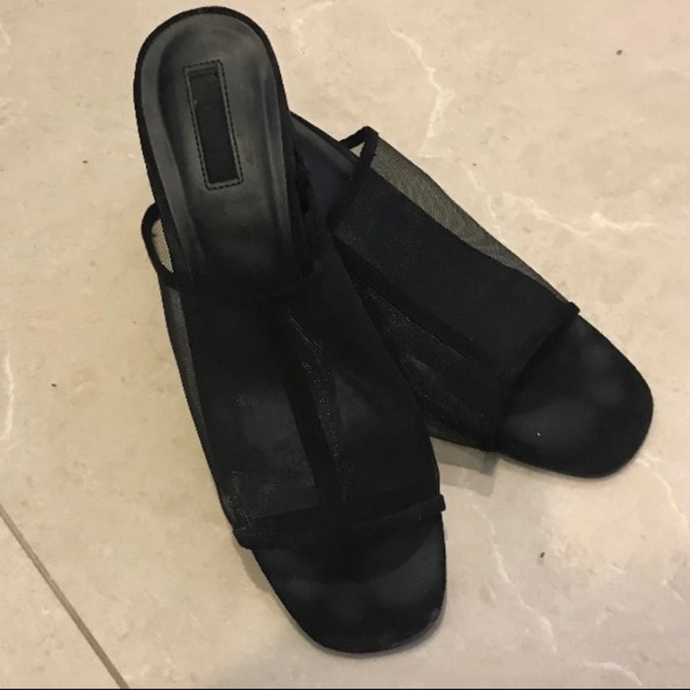 Faux suede mesh mules